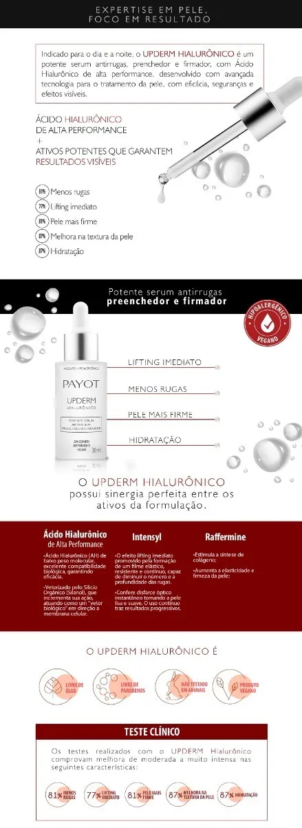 Imagem 7 de 7 de Upderm Hialurônico Payot Potente Sérum Antirrugas 30ml Momento de aplicação Dia/Noite Tipo de pele Todo tipo de pele