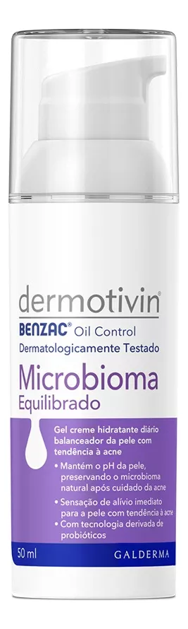 Imagem 1 de 8 de Creme Hidratante Facial Benzac Microbioma 50ml Dermotivin Momento de aplicação Dia/Noite Tipo de pele Oleosa