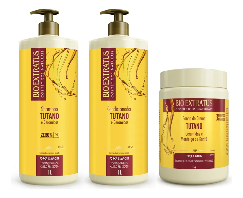 Imagem 1 de 8 de Kit Tutano 3 Produtos 1 Litro Bio Extratus Força E Maciez