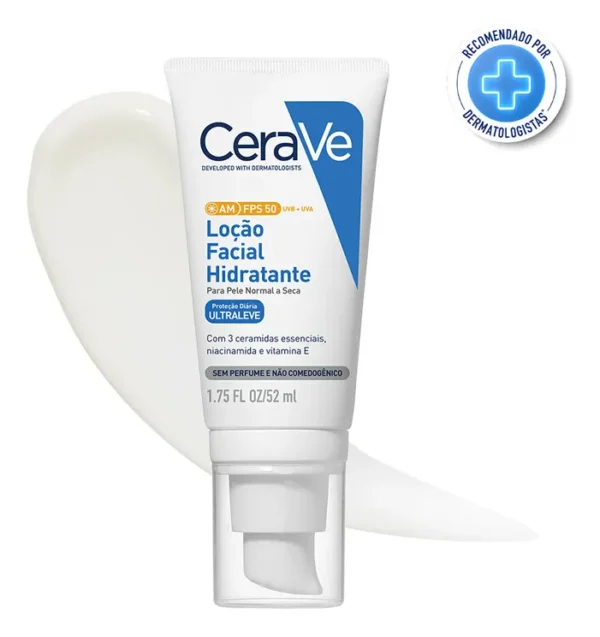 Imagem 1 de 9 de Loção Facial Hidratante Am Fps 50 Para Pele Normal A Seca 52ml Cerave