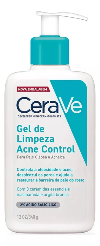 Imagem 2 de 12 de Gel De Limpeza Acne Control 340g Cerave Para Pele oleosa a acneica de Dia e Noite
