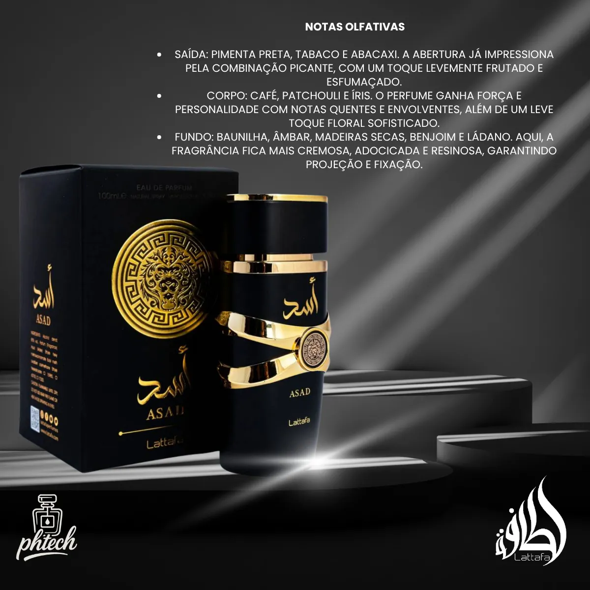 Imagem 4 de 10 de Perfume Lattafa Asad 100ml Eau De Parfum Original Árabe Original Com Nota Fiscal E Selo Original Lataffa