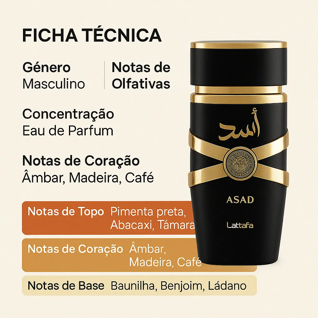 Imagem 9 de 10 de Perfume Lattafa Asad 100ml Eau De Parfum Original Árabe Original Com Nota Fiscal E Selo Original Lataffa